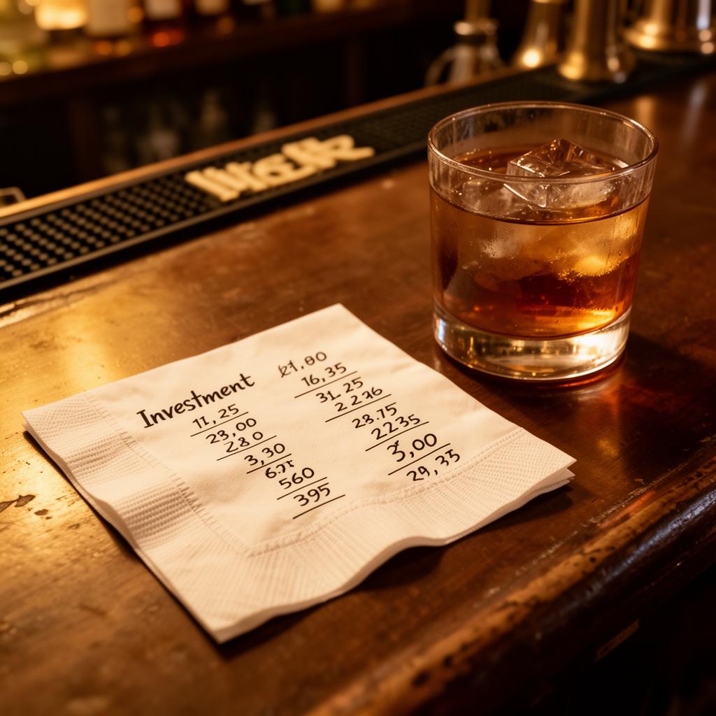 Napkin with investment calculations at a bar